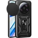 Case 4u Xiaomi Mi 13 Ultra Kılıf Magnetik Standlı Kamera Korumalı Zore Sürgülü Vega Kapak Siyah - Xiaomi 13