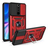 Case 4U Xiaomi Redmi 9 Kılıf Kamera Korumalı Sürgülü Vega Yüzüklü Armor Military Tank Zırh Kırmızı