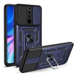 Case 4U Xiaomi Redmi 9 Kılıf Kamera Korumalı Sürgülü Vega Yüzüklü Armor Military Tank Zırh Lacivert