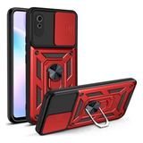 Case 4U Xiaomi Redmi 9A Kılıf Kamera Korumalı Sürgülü Vega Yüzüklü Armor Military Tank Zırh Kırmızı