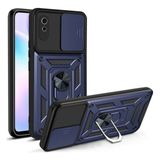 Case 4U Xiaomi Redmi 9A Kılıf Kamera Korumalı Sürgülü Vega Yüzüklü Armor Military Tank Zırh Lacivert