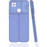Case 4U Xiaomi Redmi 9c Kılıf Sürgülü Niss Slide Kamera Korumalı Deri Görünümlü Leke Tutmaz Lüks Silikon Lila