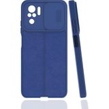 Case 4U Xiaomi Redmi Note 10 4g Kılıf Sürgülü Niss Slide Kamera Korumalı Deri Görünümlü Leke Tutmaz Lüks Silikon Lacivert