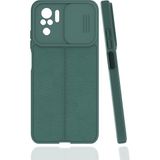 Case 4U Xiaomi Redmi Note 10 4g Kılıf Sürgülü Niss Slide Kamera Korumalı Deri Görünümlü Leke Tutmaz Lüks Silikon Yeşil