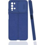 Case 4U Xiaomi Redmi Note 9 4g Kılıf Sürgülü Niss Slide Kamera Korumalı Deri Görünümlü Leke Tutmaz Lüks Silikon Lacivert