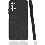 Case 4U Xiaomi Redmi Note 9 4g Kılıf Sürgülü Niss Slide Kamera Korumalı Deri Görünümlü Leke Tutmaz Lüks Silikon Siyah