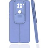 Case 4U Xiaomi Redmi Note 9 Kılıf Sürgülü Niss Slide Kamera Korumalı Deri Görünümlü Leke Tutmaz Lüks Silikon Lila