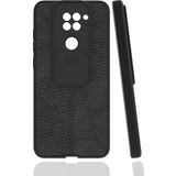 Case 4U Xiaomi Redmi Note 9 Kılıf Sürgülü Niss Slide Kamera Korumalı Deri Görünümlü Leke Tutmaz Lüks Silikon Siyah