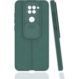 Case 4U Xiaomi Redmi Note 9 Kılıf Sürgülü Niss Slide Kamera Korumalı Deri Görünümlü Leke Tutmaz Lüks Silikon Yeşil