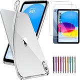 Case Apple iPad 10.nesil 10.9 Inç 2022 Tablet Uyumlu Kılıf Ekran Koruyucu ve Kalem Ön Arka Tam Kaplama 3in1 Set A2696 A2757 A2779 - Şeffaf