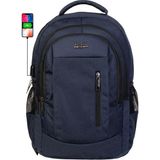 Case Club Laptop Sırt Çantası 15,6" - 16 " Inç USB Aparat Darbe Emici Koruma Su Geçirmez Kumaş - Lacivert