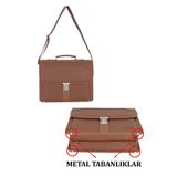 Case Club Organizer Bölmeli Erkek Omuz Çantası Kilit Mekanizmalı Taba