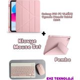 Case Port Samsung Galaxy Tab S10 Fe 10.9ınç Uyumlu Standli Tablet Kilif Bluetooth Klavye Mouse - Pembe