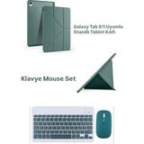 Case Port Samsung Galaxy Tab S11 11INÇ 2025 ile Uyumlu Kılıf Kalem Bluetooth Klavye ve Mouse Set, Standlı X736 X730 - Haki Yeşil