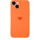 Case World Caseworld Apple iPhone 14 Plus Kapak Kalp Logolu Kamera Korumalı Içi Kadife Lansman Silikon Kılıf - Turuncu