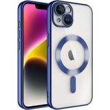 Case World Caseworld Apple iPhone 14 Plus Mag Safe Özellikli Lens Korumalı Logo Gösteren Şeffaf Luxury Silikon Kılıf - Mavi