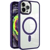 Caseart Apple iPhone 14 Promax Kapak Mag Safe Özellikli Metal Kamera Korumalı Arkası Şeffaf Silikon Kılıf - Mor - iPhone 14 Pro Max