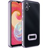 Caseart Samsung Galaxy A04E Kapak Yanları Renkli Lens Korumalı Logo Gösteren Şeffaf Luxury Silikon Kılıf - Lila