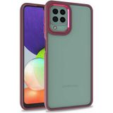 Caseart Samsung Galaxy M12 Kapak Metal Kamera Korumalı Arkası Şeffaf Silikon Kılıf - Kırmızı