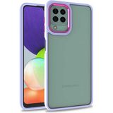 Caseart Samsung Galaxy M12 Kapak Metal Kamera Korumalı Arkası Şeffaf Silikon Kılıf - Lila