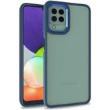 Caseart Samsung Galaxy M12 Kapak Metal Kamera Korumalı Arkası Şeffaf Silikon Kılıf - Mavi