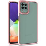 Caseart Samsung Galaxy M12 Kapak Metal Kamera Korumalı Arkası Şeffaf Silikon Kılıf - Rose Gold
