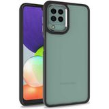Caseart Samsung Galaxy M12 Kapak Metal Kamera Korumalı Arkası Şeffaf Silikon Kılıf - Siyah