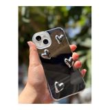 Caseji iPhone 15 Uyumlu 3D Çıkıntılı Ayna Kılıf, Siyah, Silikon