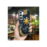 Caseji Samsung Galaxy A55 Uyumlu Ay Güneş Baskı Desen Darbe Emici Telefon Kılıfı, Silikon, Mavi Sarı