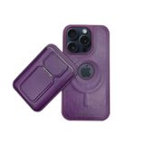 Casematic Manyetik Lüks Deri Cüzdan Kılıf iPhone 14 Pro Max için, Mor Renk, MagSafe Uyumlu