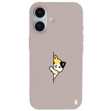 Casen Apple iPhone 16 Plus ile Uyumlu Silikon Kılıf, Kedi Tasarımlı, Pudra Rengi, Kamera Korumalı