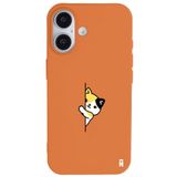 Casen Apple iPhone 16 Plus ile Uyumlu Turuncu Silikon Kedi Tasarımlı Kılıf