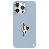 Casen Apple iPhone 16 Pro ile Uyumlu Silikon Kılıf, Kedi Tasarımlı, Mavi, Kamera Korumalı