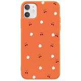 Casen iPhone 11 ile Uyumlu Turuncu Silikon Kılıf, Kiraz ve Çiçek Desenli, Kamera Korumalı