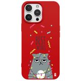 Casen iPhone 11 Pro ile Uyumlu Silikon Kılıf, Kedi Tasarımlı, Kırmızı, Kamera Korumalı