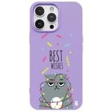 Casen iPhone 11 Pro ile Uyumlu Silikon Kılıf, Lila, Kedi Tasarımlı, Kamera Korumalı