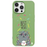 Casen iPhone 11 Pro ile Uyumlu Silikon Kılıf, Yeşil, Kedi Tasarımlı, Kamera Korumalı