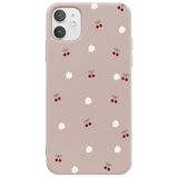 Casen iPhone 12 Mini ile Uyumlu Pudra Silikon Kılıf, Kiraz ve Çiçek Desenli, Kamera Korumalı