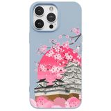Casen iPhone 12 Pro ile Uyumlu Mavi Lansman Sakura Renkli Silikon Kılıfı, ip-12-pro