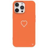 Casen iPhone 12 Pro ile Uyumlu Turuncu Silikon Kılıf, Beyaz Kalp Desenli, Kamera Korumalı