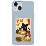 Casen iPhone 13 ile Uyumlu Mavi Lansman Renkli Silikon Black Cat Tasarımlı Telefon Kılıfı, ip-13