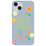 Casen iPhone 13 ile uyumlu Mavi Think Happy Renkli Silikon Kılıfı, ip-13