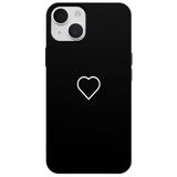 Casen iPhone 13 ile Uyumlu Siyah Silikon Kılıf, Beyaz Kalp Desenli, Kamera Korumalı