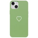 Casen iPhone 13 ile Uyumlu Yeşil Silikon Kılıf, Beyaz Kalp Desenli, Kamera Korumalı