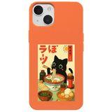 Casen iPhone 13 Mini ile Uyumlu Turuncu Lansman Renkli Silikon Black Cat Tasarımlı Telefon Kılıfı, ip-13-mini