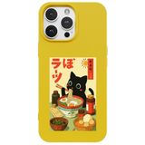 Casen iPhone 13 Pro ile Uyumlu Sarı Lansman Renkli Silikon Black Cat Tasarımlı Telefon Kılıfı, ip-13-pro