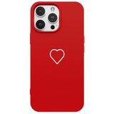 Casen iPhone 13 Pro ile Uyumlu Silikon Kılıf, Kırmızı, Beyaz Kalp Desenli, Kamera Korumalı