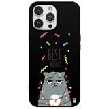 Casen iPhone 13 Pro ile Uyumlu Silikon Kılıf, Renkli Kedi Tasarımlı, Siyah