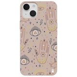 Casen iPhone 14 ile Uyumlu Silikon Kılıf, Krem Renk, Gözlü Tasarım, Kamera Korumalı