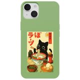 Casen iPhone 14 ile Uyumlu Yeşil Lansman Renkli Silikon Black Cat Tasarımlı Telefon Kılıfı, ip-14